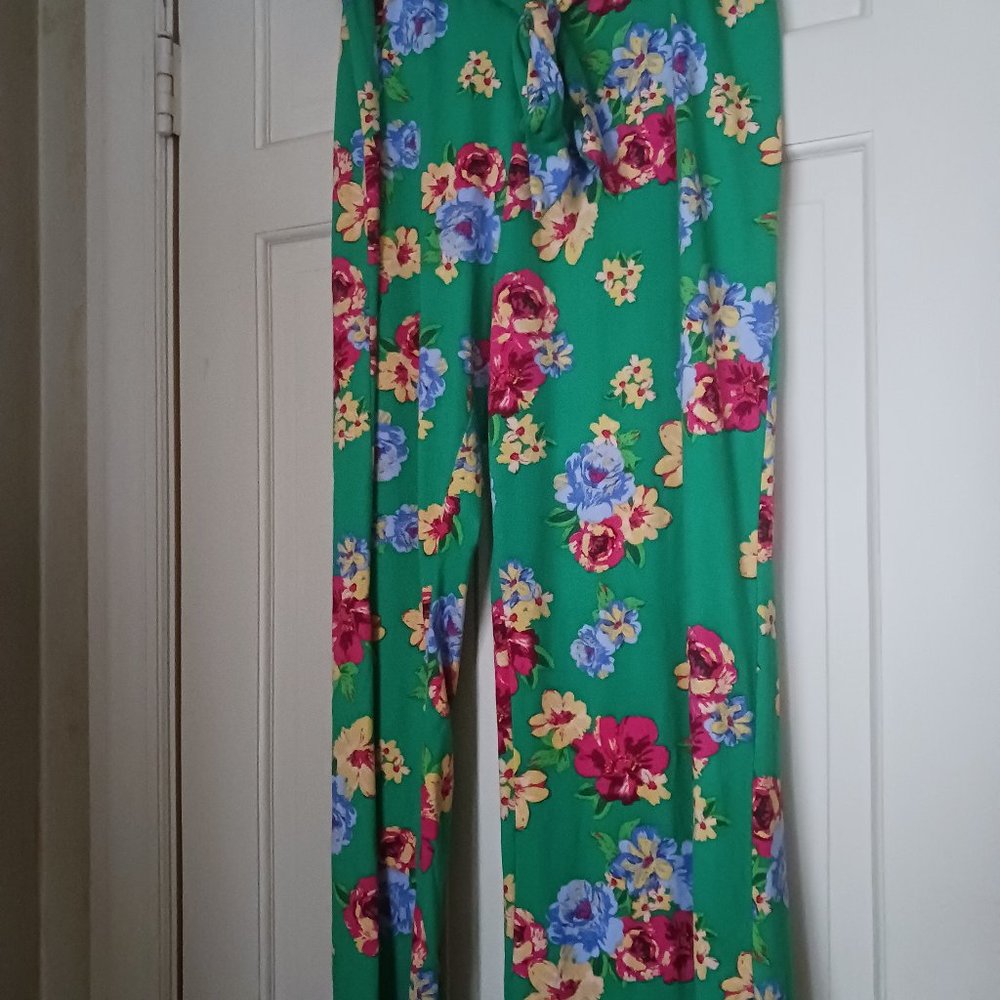 COPY - Rouge Collection Women's Green Floral Pant, Elastic Waist, relax fit, Bo…